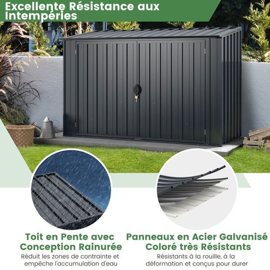 Petit Abri De Jardin Métal 1 M² - 1,6 M³ De Rangement, Porte Verrouillable, Structure à Emboîtement, Gris