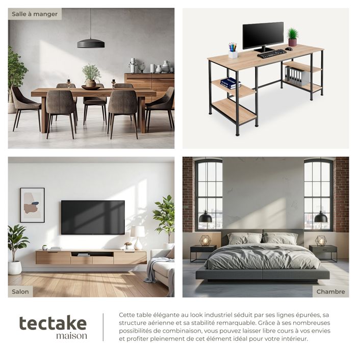 Bureau - TECTAKE - Table De Bureau En L MELROSE Avec Fixation Du Moniteur Coulissant 140 X 130 X 76,5 Cm - Bois Clair - Maison