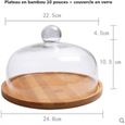 Cloche à Fromage ou gâteau Plateau à gâteaux en Bambou avec Couvercle en verre Décoration de Table, 10 pouces-0