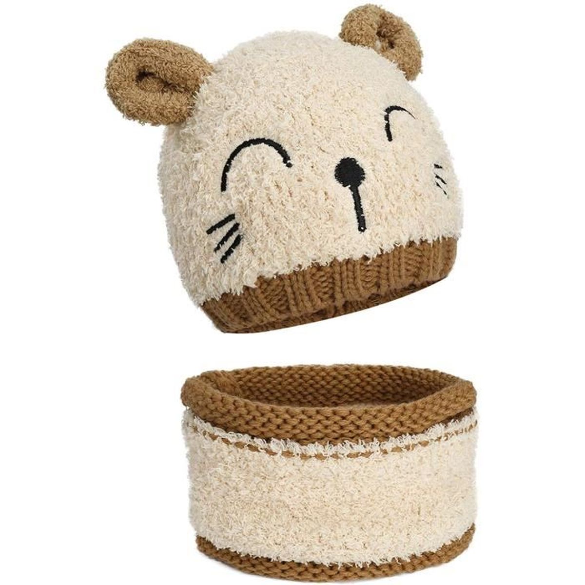 Ensemble Bonnet Et Echarpe Tricot Bonnet Enfant Hiver Bebe Crochet Chapeau Pour 1 3 Ans Garcons Filles Beige Cdiscount