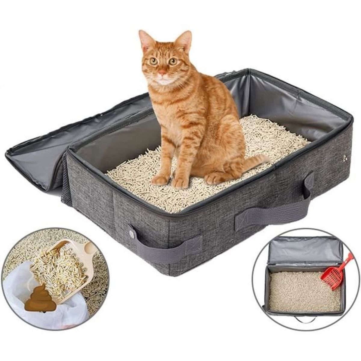 1 Pack Portable Bac à Litière pour Chat Pliable avec Pelle à Litière, Litiere de Voyage pour