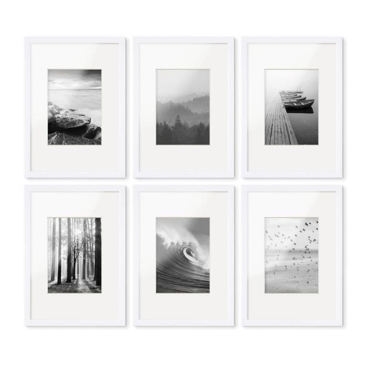 Cadre Photo En Métal De 40,6 X 40,6 Cm Avec Passe-partout De 30,5 X 30,5 Cm, Finition En Aluminium Brossé, Façade En Verre Trempé Et Matériel De