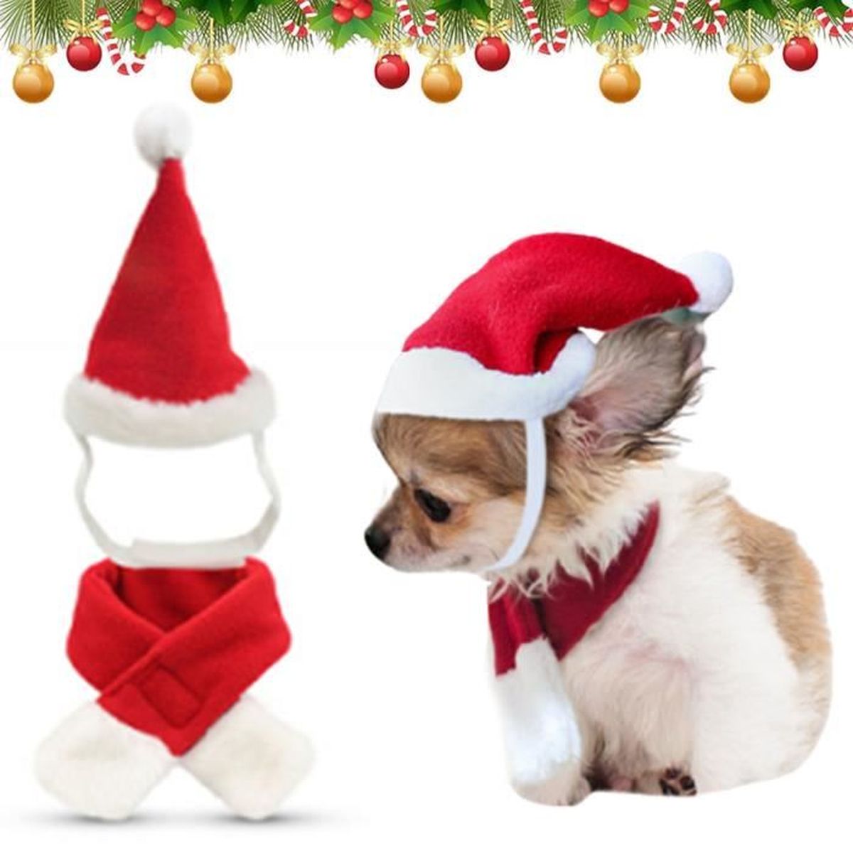 Warmtown Bonnet et écharpe de Noël pour animaux de compagnie en deux 