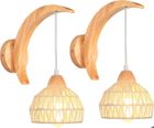 IDEGU 2pcs Applique Murale Réglable en Bois et Rotin Lampe Murale Vintage Design Croissant en Cage avec Suport Lune en Bois,Blanc