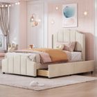 OKWISH Lit enfant 90x200 cm 1 place Avec 2 Tiroirs de Rangement et sommier - Velours - Beige