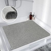 Tapis de douche antidérapant 60x60cm, tapis de bain doux et confortable avec trous de drainage, pour salle de bain, gris