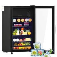 Réfrigérateur mini 6L + 70L avec étagères réglables et éclairage intérieur bleu pour boisson, porte verre, 71,6 x40x 43,5 cm, noir