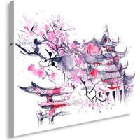 Tableau Décoration Murale Monastère Japon 120x80 cm Impression sur Toile XXL Tableaux Fleur de cerisier Paysage pour salon