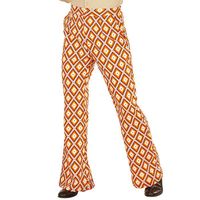 Pantalon rétro homme - WIDMANN - Groovy années 70 - Imprimé losanges orange - Taille élastique