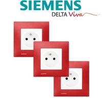 SIEMENS - LOT 3 Prise 2P+T Blanc Delta Viva + Plaque Rouge