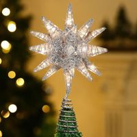 Étoile Lumineuse Pour Sapin De Noël - Pointe Décorative Avec Guirlande LED, Base En Spirale, Alimentation Par Piles, Couleur Or