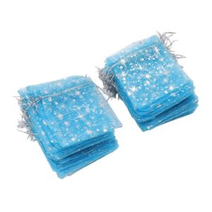 POCHETTE CADEAU minifinker sacs en maille étoile Sac en maille transparente à cordon de serrage, 50 pièces, sacs cadeaux loisirs cadeau Bleu clair