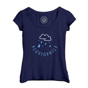 T-SHIRT T-shirt Femme Col Echancré Bleu Pluviophile Aime la pluie Bretagne Nord