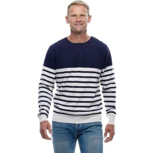 PULL UGHOLIN Pull Marin Rayé Homme 100% Cachemire Col R