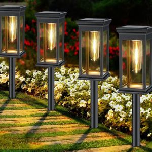 LAMPE DE JARDIN  Lot De 4 Lampadaires Solaires D'Extérieur - Lampes Solaires Étanches Pour L'Extérieur - Lampes Solaires De Jardin - Décorati[b9005]