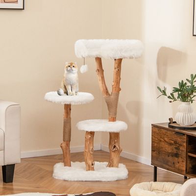 GOPLUS Arbre à Chat 117 CM Eois 3 Niveaux Avec Plateformes Et Niche, Coussins Confortables