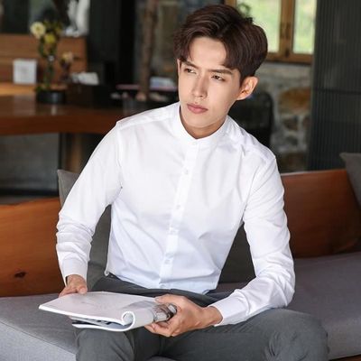 Chemise Homme Blanche Col Montant Slim Manches Longues