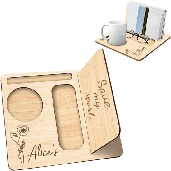 Repose-Livre En Bois Chêne Massif Personnalisé Avec Porte-Gobelet - Design Bull Terrier