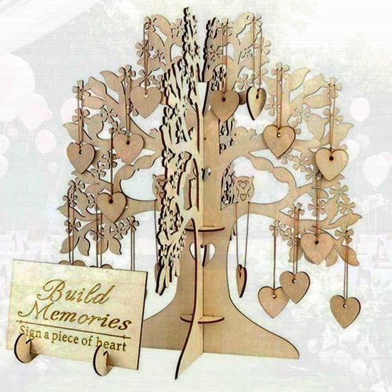 Arbre à Souhaits En Bois Pour Mariage - Cadre Avec 100 Cœurs à Signer, Décoration événement Originale