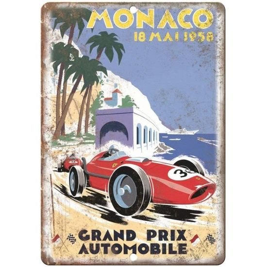 Monaco Grand Prix Automobile Vintage Plaque Affiche Étain Métal Mur Signe Rétro Décoration pour Bar Café Garage - 20x30cm[525]
