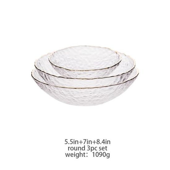 Bol,Bol à salade carré en verre Transparent de luxe avec bord doré
