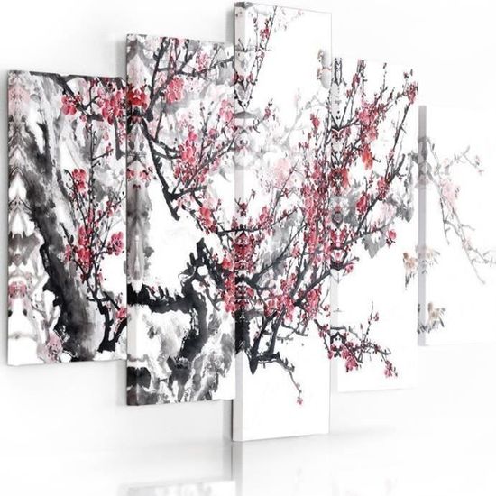 Feeby Frames Tableau sur Toile Cerisier 5 pièces Moderne Rose 200x100