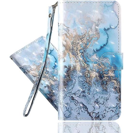 COTDINFOR Coque IPhone 12 Mini Marble Cuir PU Magnétique Porte-Cartes - Étui Portefeuille Flip Housse Avec Béquille Marble Colorful