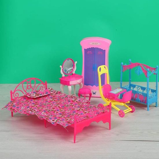 Drfeify Ensemble de meubles de maison de poupée 2 Types Ensemble de Meubles en Plastique pour Maison de Poupée Style de Chambre