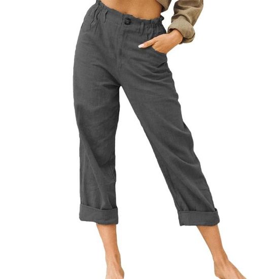 Pantalon baggy - ECELEN - Noir - Coton et lin - Taille élastique
