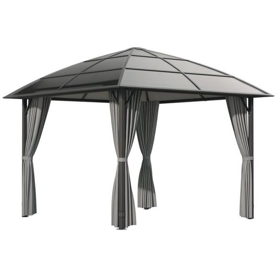 Outsunny 4 Parois Latérales Pour Pavillon 3x3m - Rideaux Polyester Gris Clair Avec Crochets - Protection Intimité Et Soleil Pour Tente Jardin