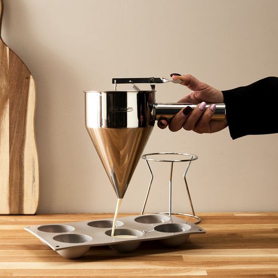 Entonnoir à Piston Inox 1,2 Litre - Distributeur Pâte Crêpes Gâteaux Multi Embouts