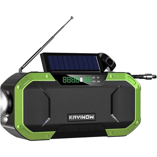 ROCAM Radio D'Urgence à Manivelle 12000mAh Avec Panneau Solaire 8500mm² & Dynamo 650mA, Radio AM/FM Portable Avec Torche LED, Lampe De Lecture, USB, Alarme SOS – Camping, Coupure De Courant, Survie