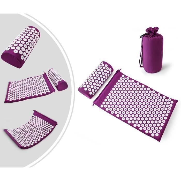 Tapis d'acupression, Tapis et Oreiller, Matelas de Relaxation, Détend les Muscles et Favorise la Circulation Sanguine, Violet