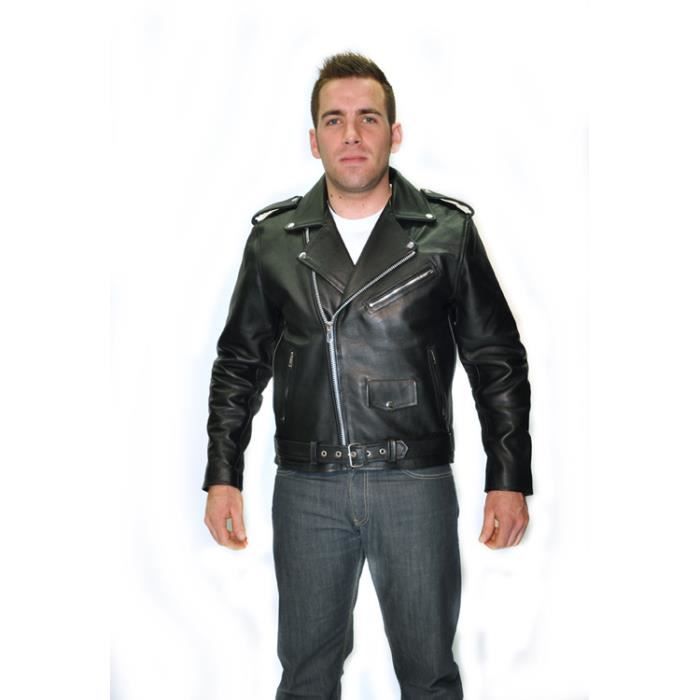 BLOUSON NOIR MOTO BIKER CUIR HOMME PERFECTO XL