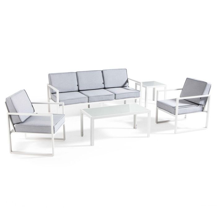 Salon de jardin 5 places en aluminium - ensemble canapé 2 places, 2 fauteuils et 2 tables basses pour 5 personnes