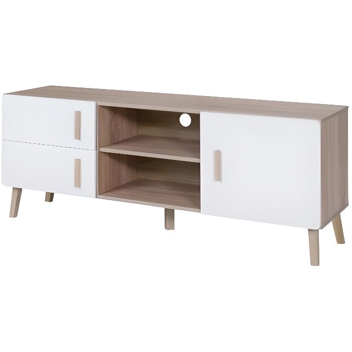 PRICE FACTORY - Meuble TV OSLO. Meuble design type SCANDINAVE. Effet ultra tendance pour votre salon