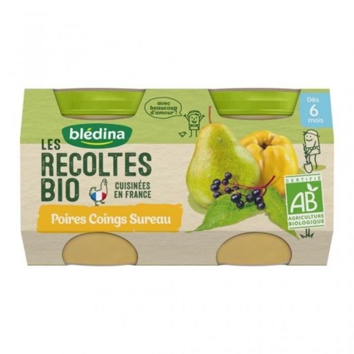 Blédina Les Récoltes Bio Poires Coings Sureau (dès 6 mois) par 2 pots de 130g (lot de 8)