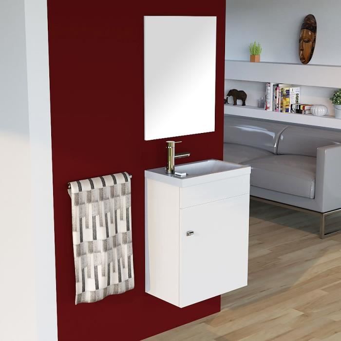 Meuble lave-mains LILA 44x26 cm avec vasque et miroir - Blanc
