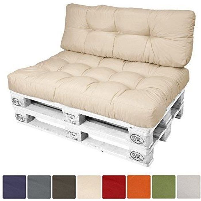 Beautissu ECO Style Coussin de dossier pour Canapé en Palette 120x40x10-20 cm - Beige - Extérieur Euro Palette
