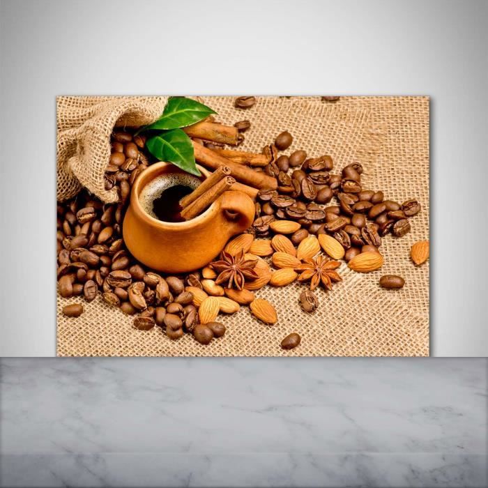 Tulup 100x70cm Crédence de cuisine sur verre sécurité:- Nourriture boissons - Grains De Café Une Tasse - Brun
