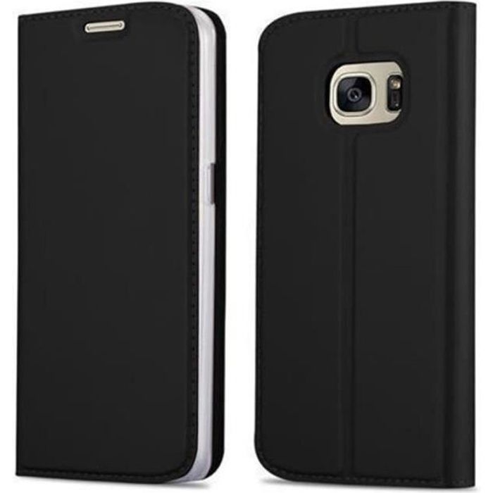 Coque Samsung Galaxy S7 en CLASSY NOIR de Cadorabo (Design MAT MÉTALLIQUE) Etui de Protection Complète avec Rabat à Clapet et Stand
