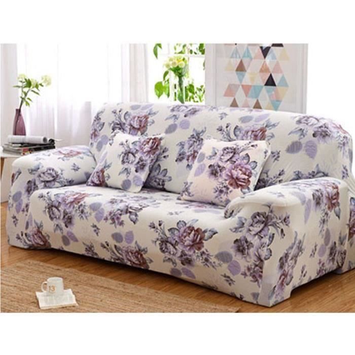 Housse de canapé-fauteuil 3 places-personnes clic clac d’angle extensible décoration maison 190-230cm (Fleur)