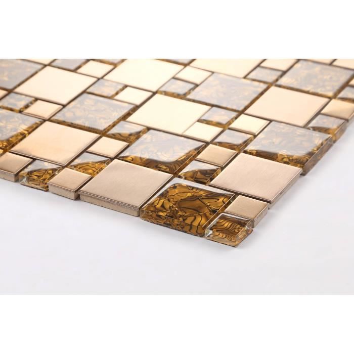 Carrelage mosaïque en verre et acier inoxydable. Or Motif rayures ondulées. (MT0087) - échantillion
