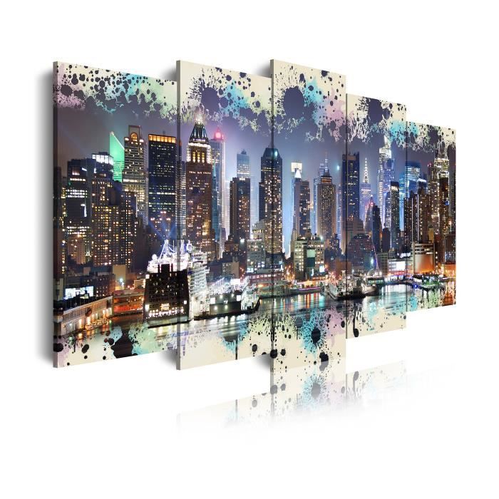 DekoArte - Impression Sur Toile Moderne - Décoration Pour Le Salon Ou Chambre - New York Skyline Manhattan - 5 Pièces 150 x 80 cm