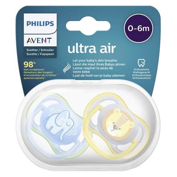 Avent Sucette Symétrique Ultra Air +0m Lion Lot de 2