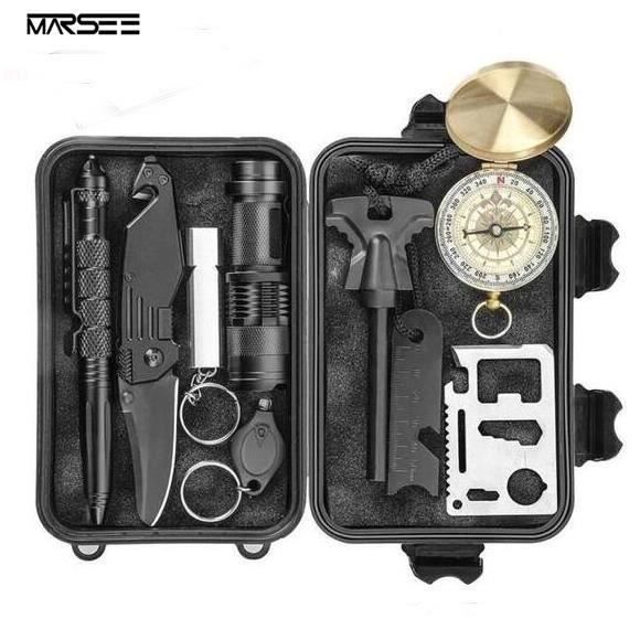 Kits de survie d'urgence 11 en 1,Multi outils de survie professionnelle Sécurité à l'extérieur Équipement de défense pour