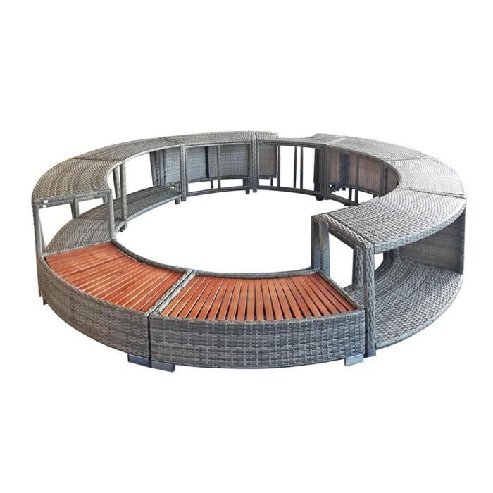 Spa Jacuzzi 2-6 Personnes - Contour de Spa Rond Résine Tressée Spa de Jardin, Extérieur (Gris)
