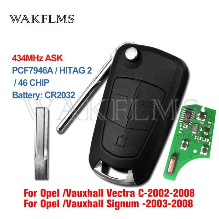 Coque clé,Pour Opel Vauxhall Vectra C Signum 2002 2003 2004 2005 2006 2007 2008 2009 433MHz PCF7946A ID46 3 Boutons À - Type 433MHz
