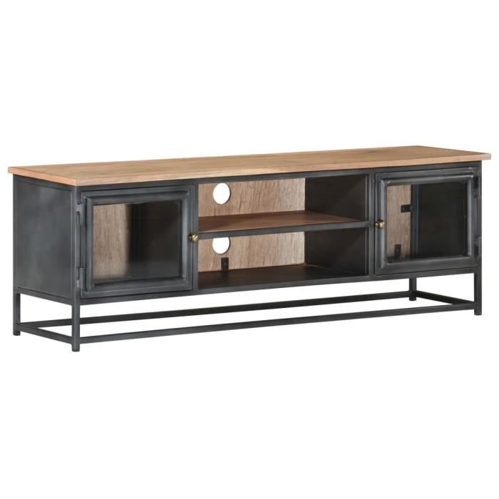 PET Meuble TV Gris 120x30x40 cm Bois d'acacia massif et acier