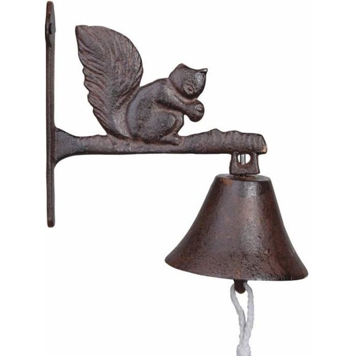 Cloche Sonnette Motif Écureuil Carillon Clochette de Porte Murale sur Crédence en Fonte Patinée Marron 11x20x21cm 21